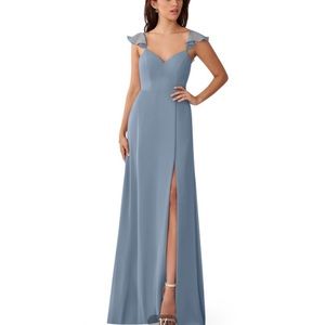 Azazie dusty blue bridesmaid dress.